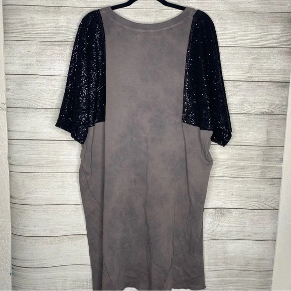 We The Free Gray Graphic T-Shirt Dress with Black Sequin Sleeves - Picture 6 of 9